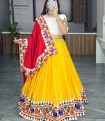 YELLOW  RAYON COTTON EMBROIDERY  SEMI STICHED NAVRATRI CHANIYA CHOLI