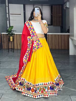 YELLOW  RAYON COTTON EMBROIDERY  SEMI STICHED NAVRATRI CHANIYA CHOLI 2