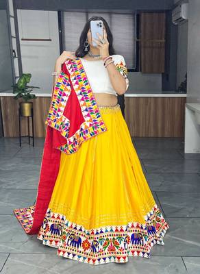 YELLOW  RAYON COTTON EMBROIDERY  SEMI STICHED NAVRATRI CHANIYA CHOLI 3