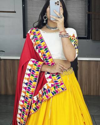 YELLOW  RAYON COTTON EMBROIDERY  SEMI STICHED NAVRATRI CHANIYA CHOLI 4