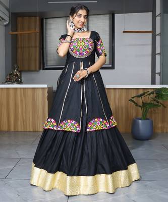 BLACK RAYON COTTON EMBROIDERY NAVRATRI TOP CHANIYA CHOLI- full stitched free size 1