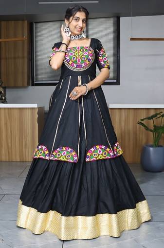 BLACK RAYON COTTON EMBROIDERY NAVRATRI TOP CHANIYA CHOLI- full stitched free size
