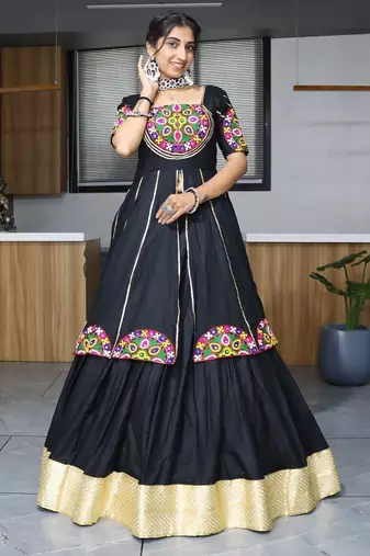 BLACK RAYON COTTON EMBROIDERY NAVRATRI TOP CHANIYA CHOLI- full stitched free size
