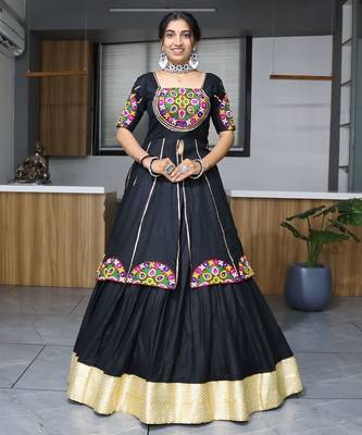 BLACK RAYON COTTON EMBROIDERY NAVRATRI TOP CHANIYA CHOLI- full stitched free size 2