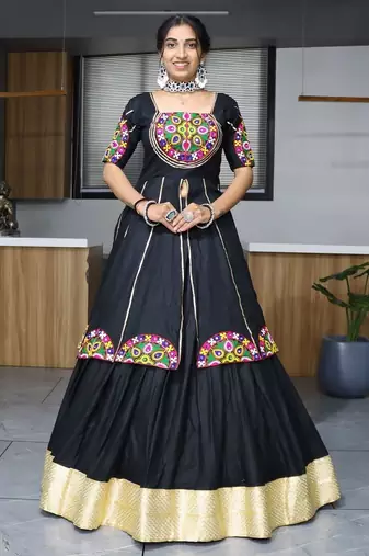 BLACK RAYON COTTON EMBROIDERY NAVRATRI TOP CHANIYA CHOLI- full stitched free size