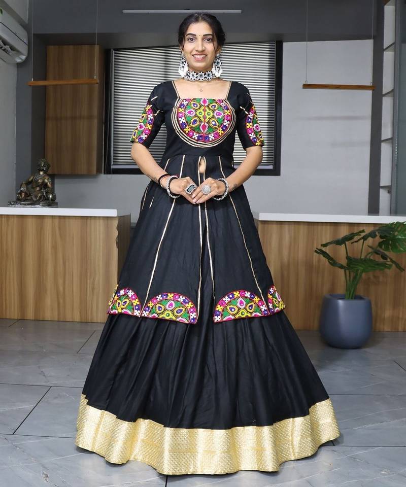 BLACK RAYON COTTON EMBROIDERY NAVRATRI TOP CHANIYA CHOLI- full stitched free size