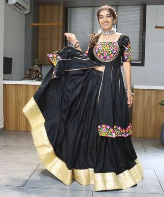 BLACK RAYON COTTON EMBROIDERY NAVRATRI TOP CHANIYA CHOLI- full stitched free size 3