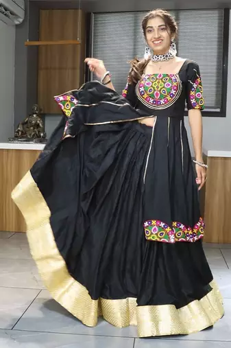 BLACK RAYON COTTON EMBROIDERY NAVRATRI TOP CHANIYA CHOLI- full stitched free size