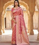 Onion pink soft silk blend saree with zari weaving meenakari design