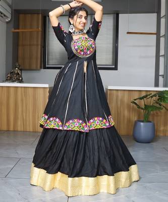 BLACK RAYON COTTON EMBROIDERY NAVRATRI TOP CHANIYA CHOLI- full stitched free size 4