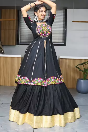 BLACK RAYON COTTON EMBROIDERY NAVRATRI TOP CHANIYA CHOLI- full stitched free size