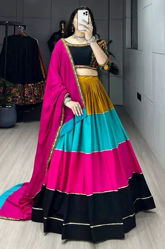 MULTI COLOR RAYON COTTON EMBROIDERY NAVRATRI TOP CHANIYA CHOLI- full stitched free size
