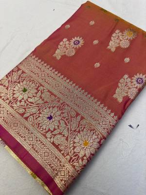 Onion pink soft silk blend saree with zari weaving meenakari design 3