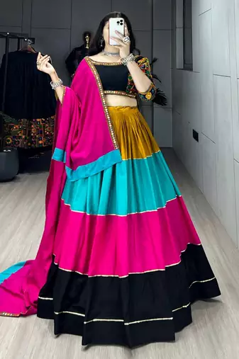 MULTI COLOR RAYON COTTON EMBROIDERY NAVRATRI TOP CHANIYA CHOLI- full stitched free size