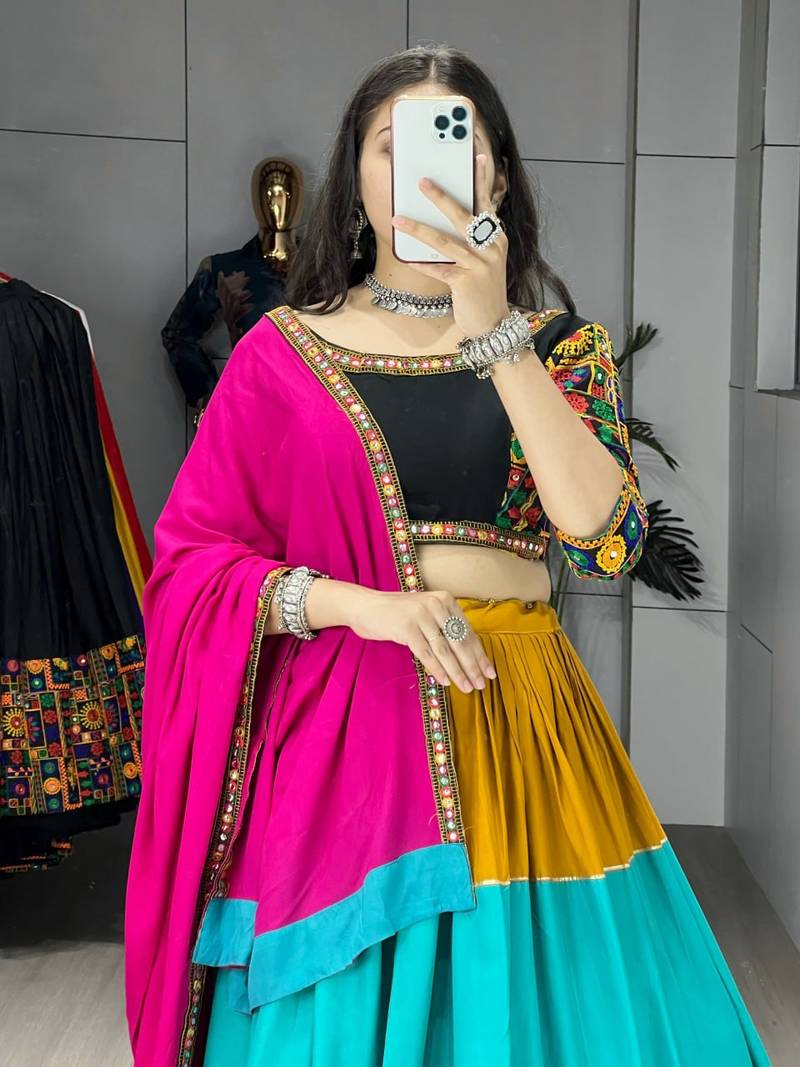 MULTI COLOR RAYON COTTON EMBROIDERY NAVRATRI TOP CHANIYA CHOLI- full stitched free size