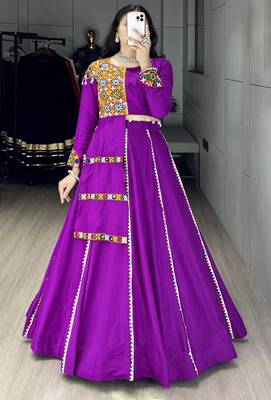 PURPLE RAYON COTTON EMBROIDERY NAVRATRI TOP CHANIYA CHOLI- full stitched free size 1