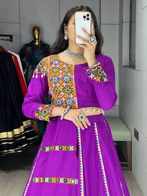 PURPLE RAYON COTTON EMBROIDERY NAVRATRI TOP CHANIYA CHOLI- full stitched free size 2