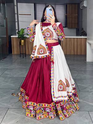 MAROON WHITE RAYON COTTON EMBROIDERY NAVRATRI TOP CHANIYA CHOLI- full stitched free size 1