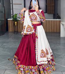 MAROON WHITE RAYON COTTON EMBROIDERY NAVRATRI TOP CHANIYA CHOLI- full stitched free size