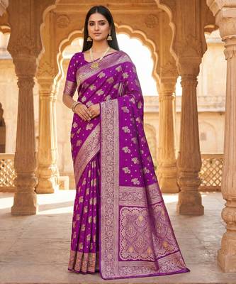 Wine soft silk blend saree with zari weaving meenakari design 1