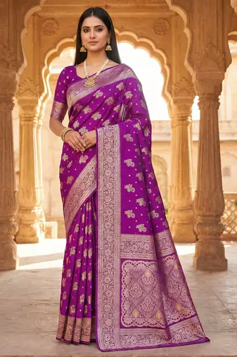 Wine soft silk blend saree with zari weaving meenakari design