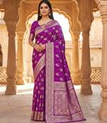 Wine soft silk blend saree with zari weaving meenakari design
