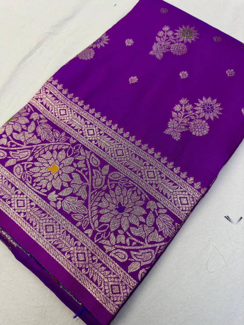 Wine soft silk blend saree with zari weaving meenakari design