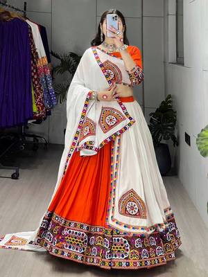ORANGE RAYON COTTON EMBROIDERY NAVRATRI TOP CHANIYA CHOLI- full stitched free size 1
