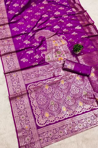 Wine soft silk blend saree with zari weaving meenakari design