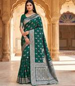 Sea green soft silk blend saree with zari weaving meenakari design