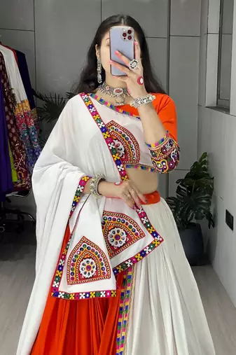 ORANGE RAYON COTTON EMBROIDERY NAVRATRI TOP CHANIYA CHOLI- full stitched free size