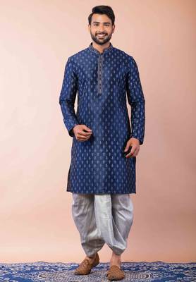 navy blue  kurta dhoti  set for men with embroidered work 1