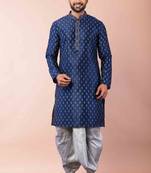 navy blue  kurta dhoti  set for men with embroidered work