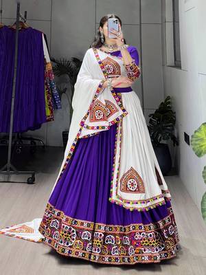 PURPLE WHITE RAYON COTTON EMBROIDERY NAVRATRI TOP CHANIYA CHOLI- full stitched free size 1