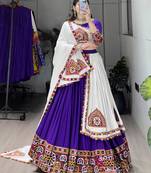 PURPLE WHITE RAYON COTTON EMBROIDERY NAVRATRI TOP CHANIYA CHOLI- full stitched free size