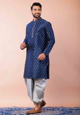 navy blue  kurta dhoti  set for men with embroidered work 2