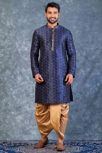 navy blue  kurta dhoti  set for men with embroidered work