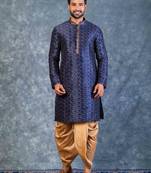 navy blue  kurta dhoti  set for men with embroidered work