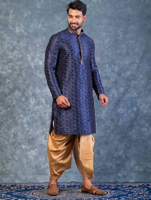 navy blue  kurta dhoti  set for men with embroidered work 2