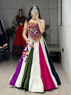 MULTI COLOR RAYON EMBROIDERY NAVRATRI CHANIYA CHOLI- full stitched free size 1