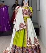 GREEN WHITE RAYON COTTON EMBROIDERY NAVRATRI TOP CHANIYA CHOLI- full stitched free size