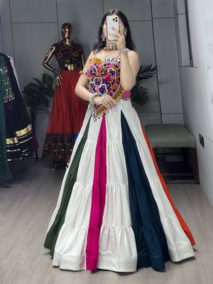 MULTI COLOR RAYON EMBROIDERY NAVRATRI CHANIYA CHOLI- full stitched free size 2