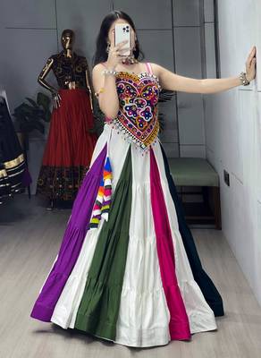MULTI COLOR RAYON EMBROIDERY NAVRATRI CHANIYA CHOLI- full stitched free size 3