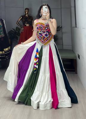 MULTI COLOR RAYON EMBROIDERY NAVRATRI CHANIYA CHOLI- full stitched free size 4