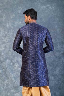 navy blue  kurta dhoti  set for men with embroidered work 4