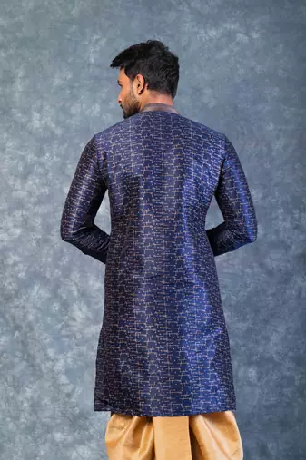 navy blue  kurta dhoti  set for men with embroidered work