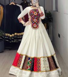 OFF WHITE RAYON COTTON EMBROIDERY NAVRATRI TOP CHANIYA CHOLI- full stitched free size