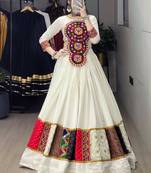 OFF WHITE RAYON COTTON EMBROIDERY NAVRATRI TOP CHANIYA CHOLI- full stitched free size