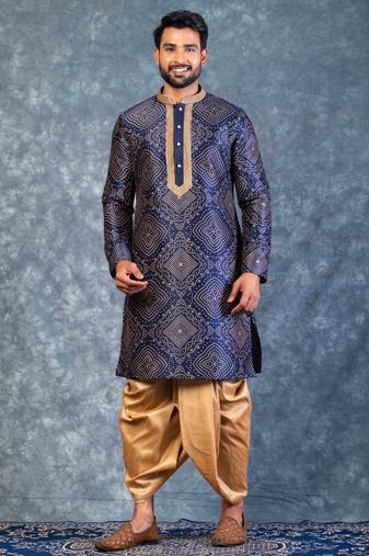 navy blue  kurta dhoti  set for men with embroidered work