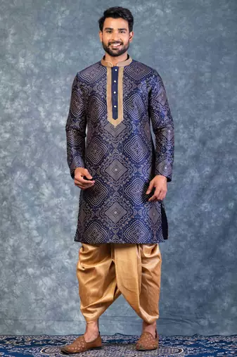 navy blue  kurta dhoti  set for men with embroidered work
